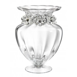 VASO PORTA CONFETTI IN VETRO CON FIORI IN CRISTALLO  CM Ø 32 -  H 42
