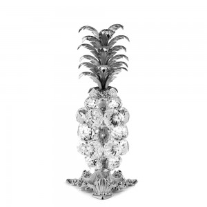 ANANAS MEDIA IN CRISTALLO CON FOGLIE OTTONE FINITURA ARGENTO  