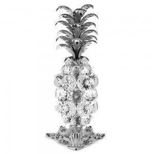 ANANAS GRANDE IN CRISTALLO CON FOGLIE OTTONE FINITURA ARGENTO  CM Ø 20  - H 46