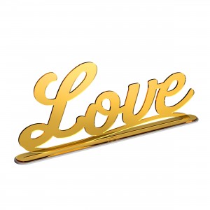 Scritta con base LOVE in plex specchio oro, cm 40