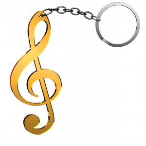 Portachiavi Chiave Musicale in plex specchio oro, cm 2,5x6  