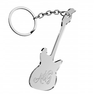 Portachiavi Chitarra in plex specchio argento con incisione iniziali, cm 4x6