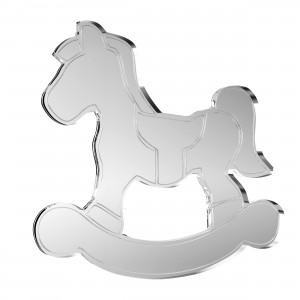 Applicazione cavallo a dondolo in plex specchio argento, cm 6x5,5