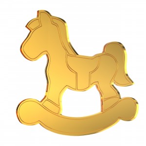 Applicazione cavallo a dondolo in plex specchio oro, cm 4,3x7