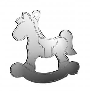 Pendente cavallo a dondolo in plex specchio argento, cm 6x5,5