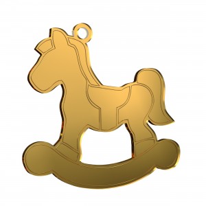 Pendente cavallo a dondolo in plex specchio oro, cm 4,3x7