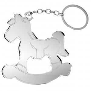 Portachiavi cavallo a dondolo in plex specchio argento, cm 6x5,5