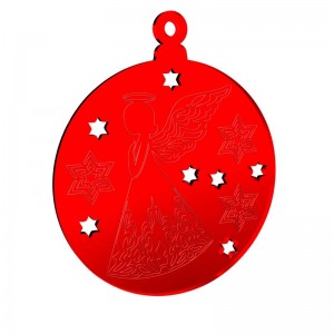 Pendente Natale - Sfera con angelo e stelle in specchio rosso cm Ø 10
