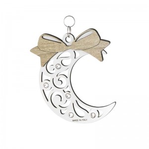 Pendente Natale - luna con fiocco in legno e strass cm 10x12 h