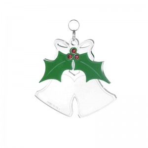 Pendente Natale - campane con vischio in plex e strass 11x11 cm