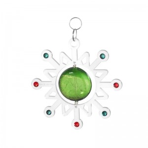 Pendente Natale - Stella piccola satinato con tondo verde cm Ø 11