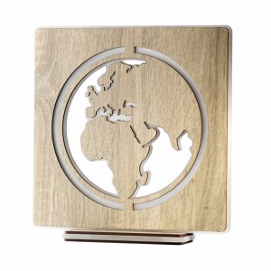 Lampada grande led con mondo in legno tortora