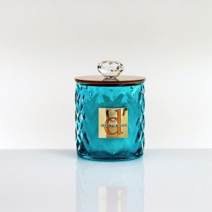 Candela profumata 150ml essenza fiori di cotone cilindro in vetro lustro acquamarina
