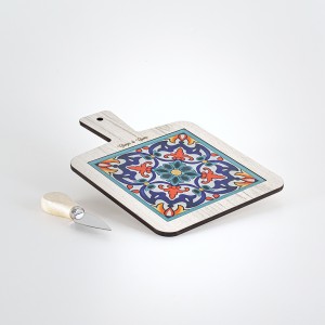 Tagliere piccolo legno avorio e vetro decoro "Damascato" con coltellino