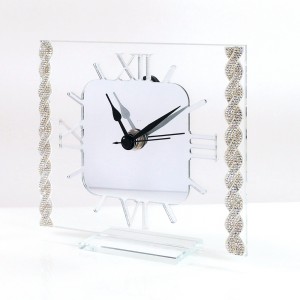 Orologio da tavolo vetro passamaneria strass finitura argento