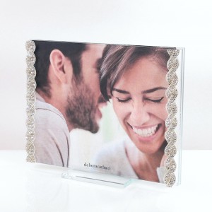 Portafoto vetro passamaneria strass finitura argento