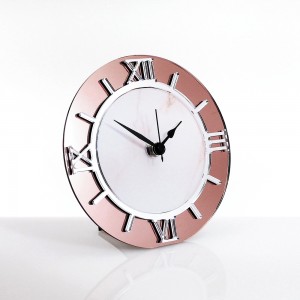 Orologio da tavolo tondo plex specchio bronzo con stampa marmo beige