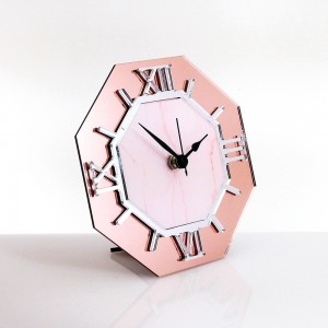 Orologio da tavolo ottagonale plex specchio rosegold con stampa marmo rosa