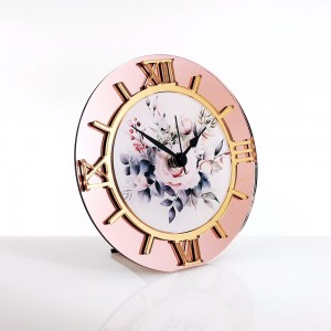 Orologio da tavolo tondo plex specchio rosegold con stampa rose