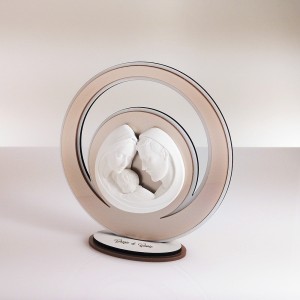 Icona media Sacra Famiglia resina plex perlato beige