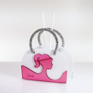 Bambolina borsetta profumatore plex rosa con manici strass