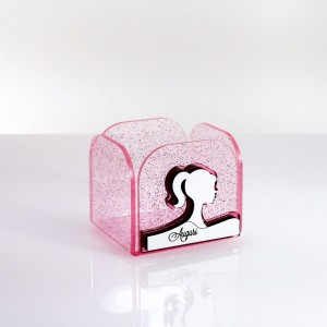 Bambolina portaconfetti plex glitter rosa e plex specchio rosa