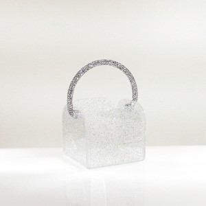 Cubo portaconfetti in plex glitter argento manico strass argentato