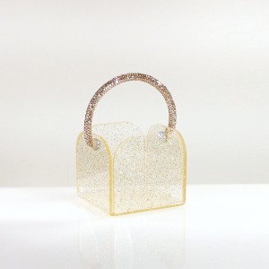 Cubo portaconfetti in plex glitter oro manico strass argentato