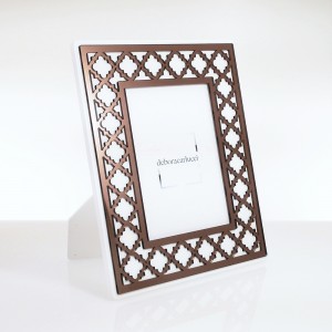 Portafoto rettangolare legno laccato bianco cornice design greca in plex specchio bronzo