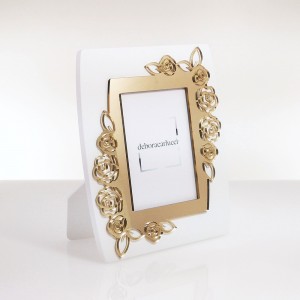 Portafoto stondato legno laccato bianco cornice design roseline in plex specchio oro