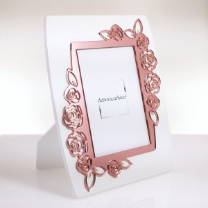 Portafoto stondato legno laccato bianco cornice design roseline in plex specchio rosegold