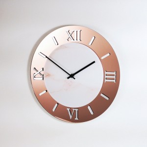 Orologio da parete tondo in plex specchio bronzo e stampa marmo beige