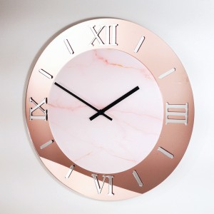 Orologio da parete tondo in plex specchio rosegold e stampa marmo rosa