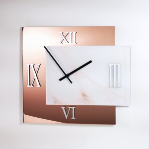 Orologio da parete squadrato in plex specchio bronzo e stampa marmo beige