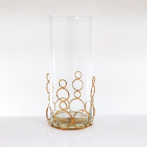 Vaso vetro con base anelli in metallo dorato
