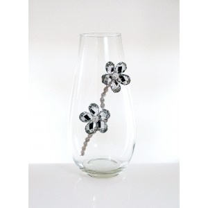 Vaso medio in vetro trasparente decorazione fiori in cristallo platino passamaneria strass argentata