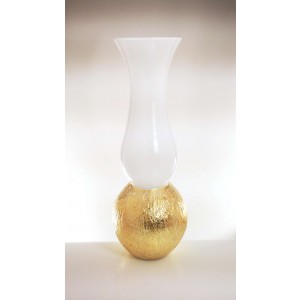 Vaso medio in vetro laccato bianco con decoro foglia oro
