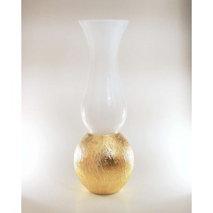 Vaso grande in vetro laccato bianco con decoro foglia oro