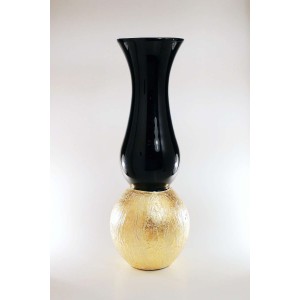 Vaso grande in vetro laccato nero con decoro foglia oro