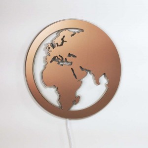 Lampada led da parete design mappamondo decoro plex specchio bronzo