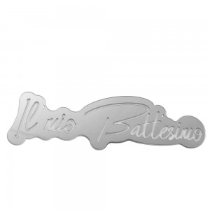 Party / Scritta led da appendere cm 98x27 "Il mio Battesimo" - specchio argento