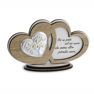 Icona cuori in legno con frase e albero della vita