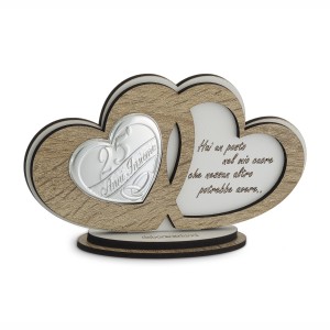 Icona cuori in legno con frase 25° anniversario