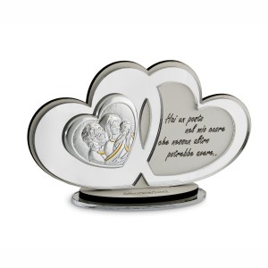 Icona cuori in plex argento con frase e Sacra Famiglia