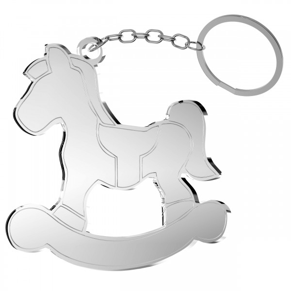 Portachiavi cavallo a dondolo in plex specchio argento, cm 6x5,5
