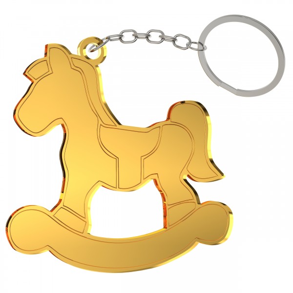 Portachiavi cavallo a dondolo in plex specchio oro, cm 6x5,5