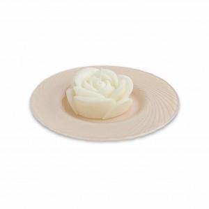 Karma / Piattino vetro beige con rosa cera bianca