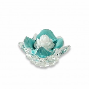 Camelia / P.candela piccolo cristallo e porcellana v.salvia-cera bianca