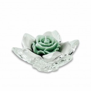 Camelia / P.candela medio cristallo e porcellana bianca-cera salvia