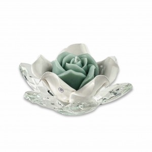 Camelia / P.candela grande cristallo e porcellana bianca-cera salvia